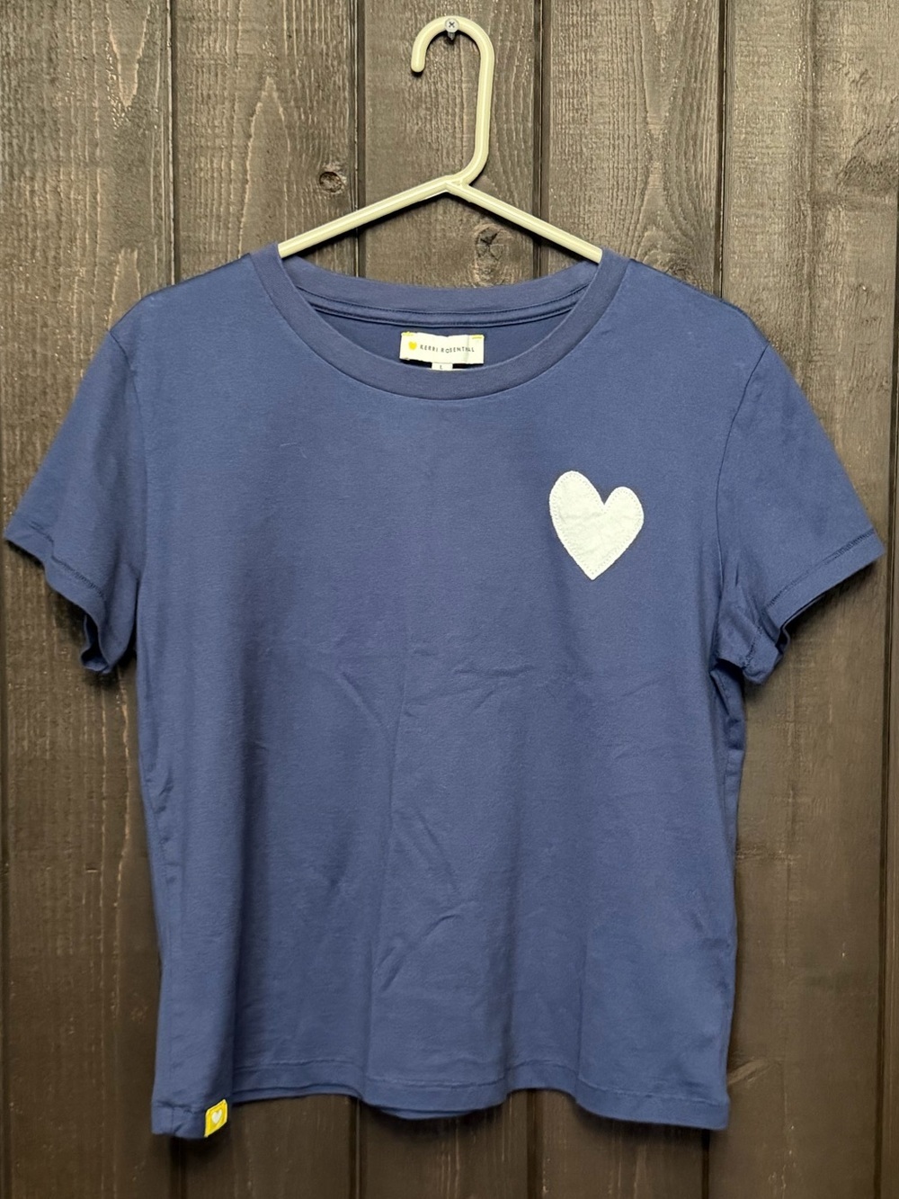 NWOT KERRI ROSENTHAL Heart T-Shirt Top Navy Sz LG 100% Cotton NEW